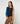 Maglia girocollo color block in lana merino - Blu marino